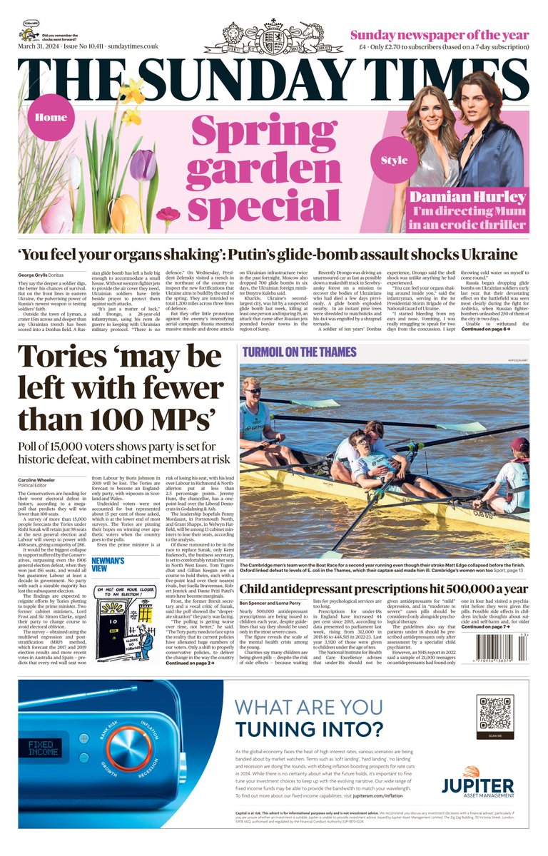 The Sunday Times: Tories ‘may be left with fewer than 100 MPs’ #TomorrowsPapersToday