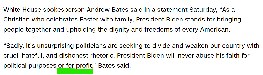 WH Statement from @AndrewJBates46 - responding to the cruel, hateful, dishonest rhetoric surrounding Easter.