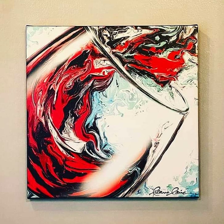 My #wine #art 'Splurge' at Ybor City Wine Bar in Tampa, Florida (find this #wineart in many sizes leannelainefineart.com) #wineartist #winetasting