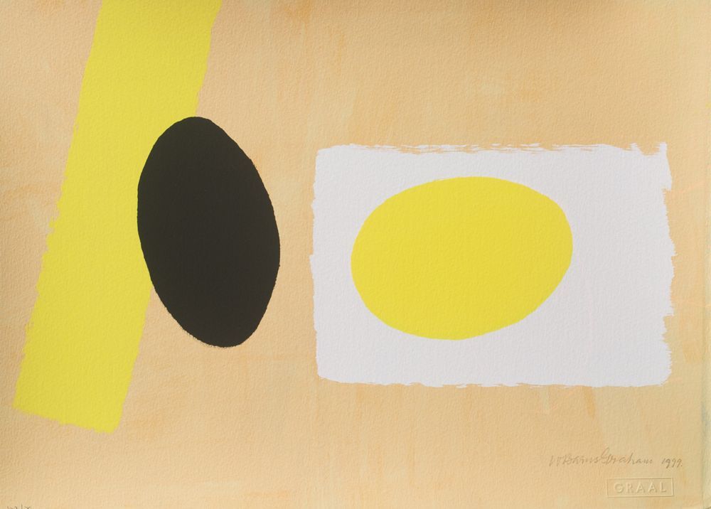 Playing games? Going on an egg hunt? Start off with an easy one! Barns-Graham's lovely screenprint Orange & Lemon Playing Games II made with Graal Press in 1999. #wilhelminabarnsgraham