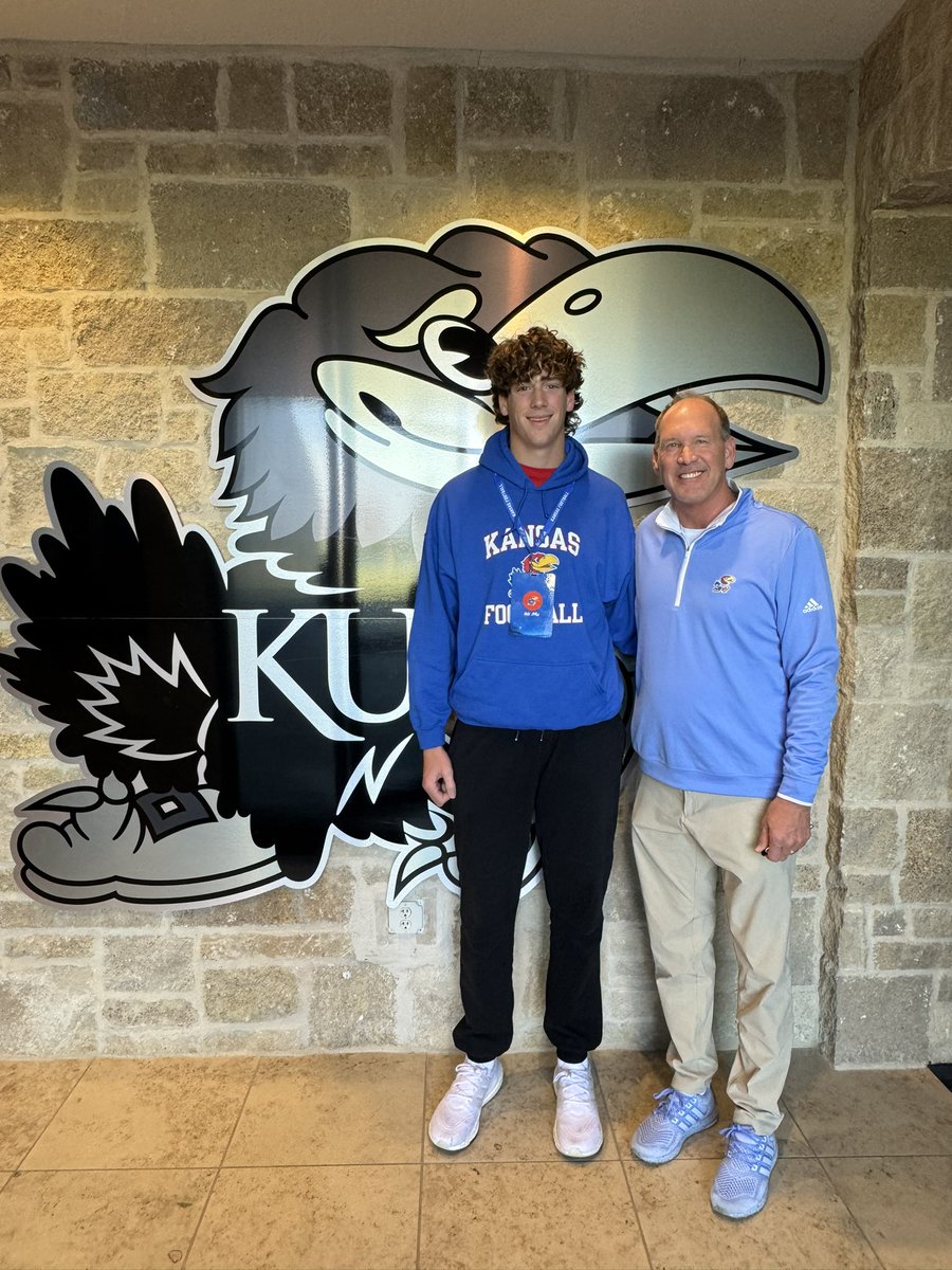 Great 2 day visit @KU_Football learning about the program & watching practice @CoachLeipold @coachgrimey @BillyBonneau @ScottAligo @CoachWallaceKU @CoachRobIanello @Tyler_Bolfing @JayhawkSlant @MSwain247 @footwork_king1 @coach_mcdowell @Coach_PMatt @CoachBirdSays @CoachRParsons