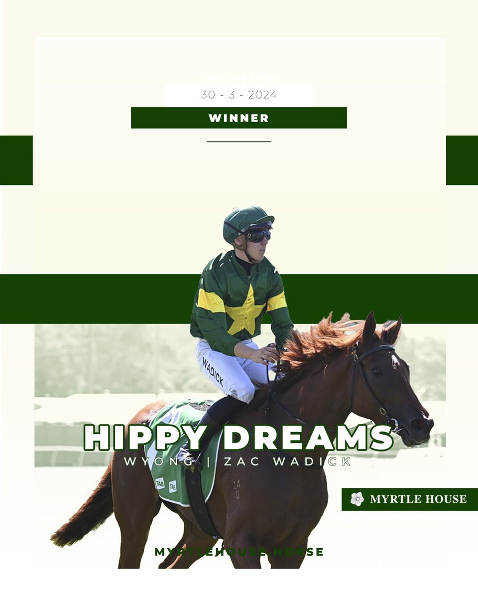 Hippy Dreams improves again to secure her first career win in her third start! An impressive swooping run saw her get off the mark in style with a 2L victory! #HippyDreams #MyrtleHouseStables