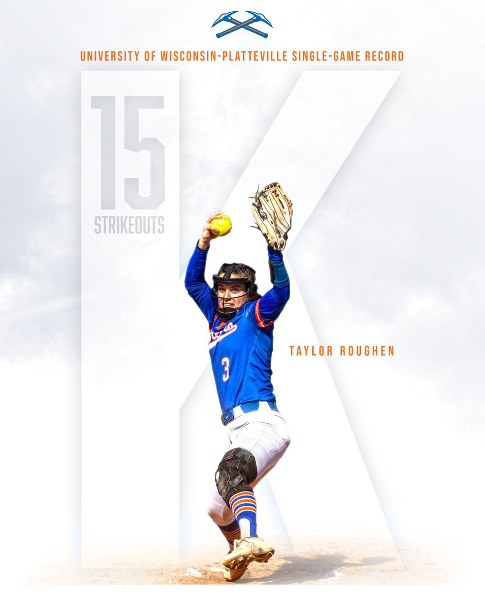 15 STRIKEOUTS‼️
Congrats to Taylor Roughen for setting a new <a href="/UWPlattSoftball/">UW-Platteville Softball</a> record for most strikeouts in a single game! Roughen broke Rachel Winne’s record of 13 set in 2000. #SwingTheAxe
