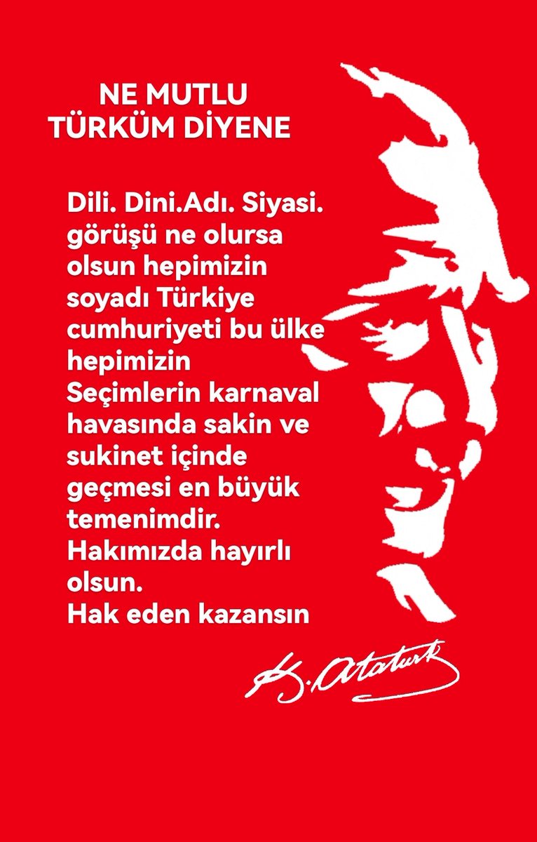31 Mart Hayırlısı ile ve hak edenin kazandığı bir seçim olmasını diliyorum. Kazasız Belasız. Huzur ve sukinet içinde geçmesi en büyük temenimdir.
<a href="/ekrem_imamoglu/">Ekrem İmamoğlu</a>
<a href="/mansuryavas06/">Mansur Yavaş</a>
<a href="/murat_kurum/">Murat KURUM</a>
<a href="/turgutaltinok06/">Turgut Altınok 🇹🇷</a>
<a href="/Akparti/">AK Parti</a>
<a href="/herkesicinCHP/">CHP 🇹🇷</a>

#imamoğlu
#MuratKurumKazanacak
 #AKPyeOYvermeyin