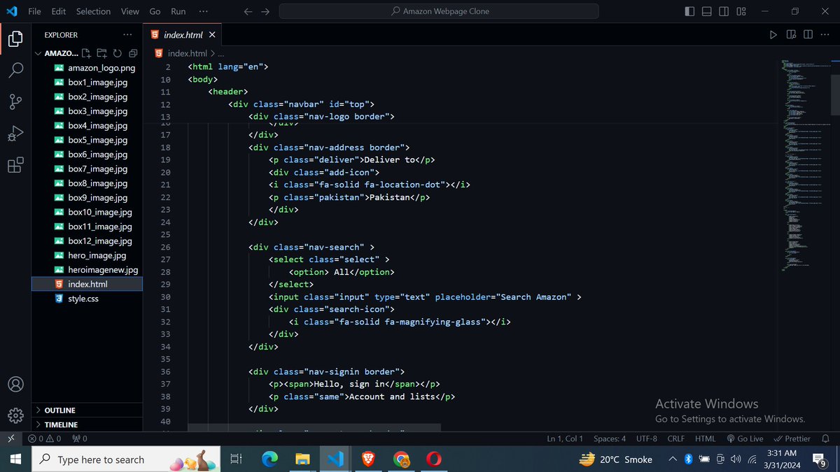 SyntaxSam405's tweet image. Day 11:
Completed a very basic clone of Amazon using only HTML and CSS. Utilized fundamental concepts of HTML and CSS for this project. Feeling confident I am now considering new projects. Do you have any suggestions?&quot;

#webdevelopment 
#CSS 
#HTML 
#100daysofcodechallenge