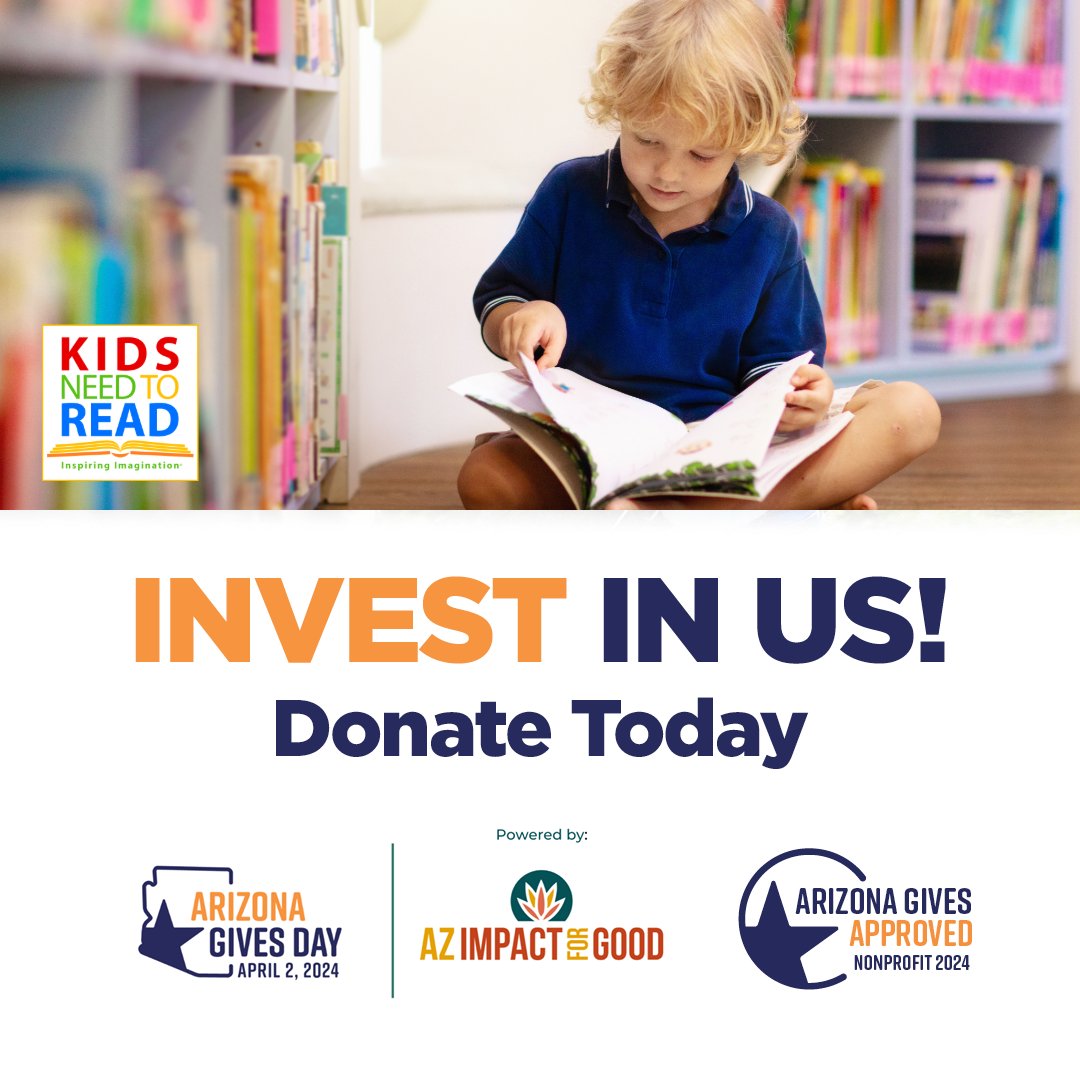 🎉 It's time AZ Gives Day! 🌟 Join me in supporting Kids Need to Read and their mission to promote literacy for children across Arizona! Your support matters! #AZGivesDay #KidsNeedtoRead 📚