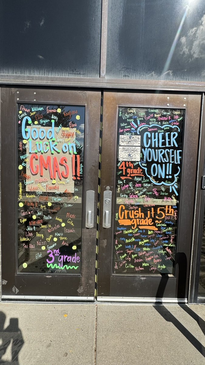 Thank you <a href="/DCSD_Super/">Erin Kane</a> <a href="/drwinsor/">Danny Winsor</a> &amp; <a href="/krdrury/">Kristin Drury</a> for your words of encouragement for our little Timberwolves! It’s officially #CMAS test week at Pioneer Elementary! <a href="/dcsdk12/">Douglas County School District</a>