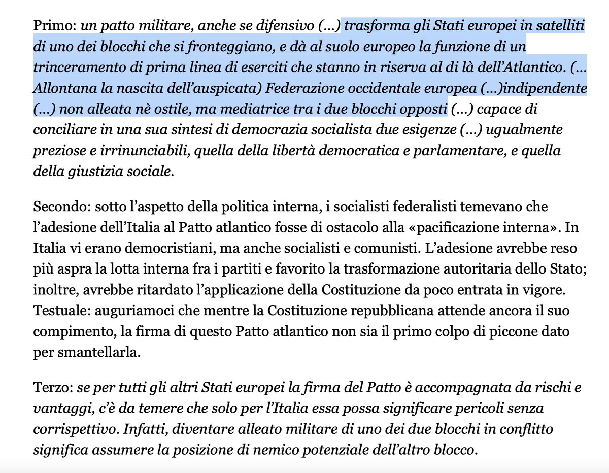 Piero Calamandrei—Camera dei Deputati 18/3/49 'un patto militare, anche se difensivo..trasforma gli Stati europei in satelliti di uno dei blocchi e dà al suolo europeo la funzione di un trinceramento di 1ª linea di eserciti che stanno in riserva al di là dell’Atlantico' #Pasqua