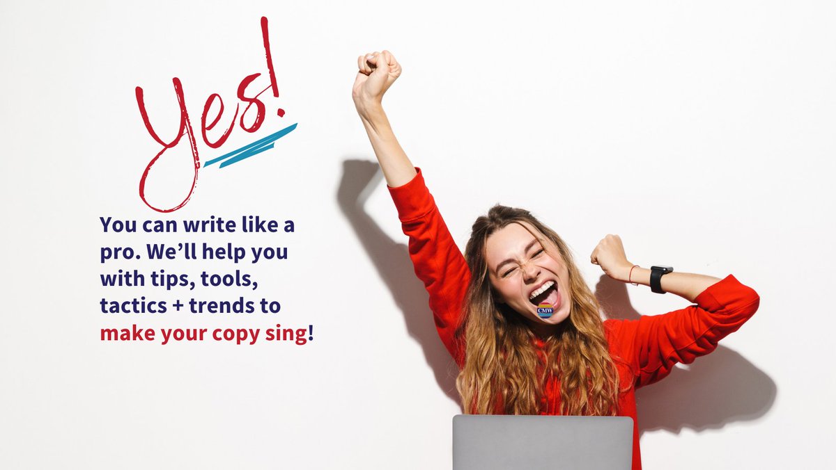 ClickMediaWorks's tweet image. 𝙔𝙚𝙨!⁣ You 𝘤𝘢𝘯 𝘄𝗿𝗶𝘁𝗲 𝗹𝗶𝗸𝗲 𝗮 𝗽𝗿𝗼.
We&apos;ll help you with #ProWriterTips, then you&apos;ll 𝗺𝗮𝗸𝗲 𝘆𝗼𝘂𝗿 𝗰𝗼𝗽𝘆 𝘀𝗶𝗻𝗴! 

𝘚𝘪𝘨𝘯 𝘶𝘱 𝙣𝙤𝙬:⁣ bit.ly/ProWriterTips

#WordsMatter⁣
#SmallBusiness
#Copywriting⁣
#BusinessWriting⁣
#YesYouCan⁣
#WriteLikeAPro