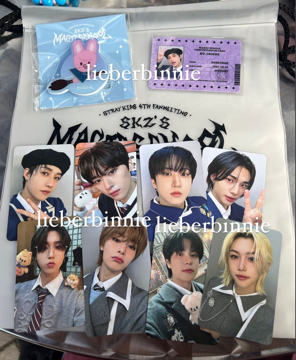 WTS want to sell stray kids magic school fanmeeting stay zone fullset ONLY 💸 140 usd / 2.210k idr ✅ pick up at kspo or send to korean proxy # skz 4th fanmeeting bangchan lee know changbin hyunjin han felix seungmin i.n photocard id card smart tok ot8