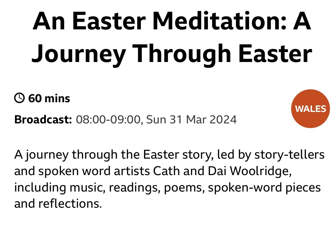 #TeamWooly will be taking an alternative Easter Sunday service tomorrow 8-9am, on BBC radio Wales - journeying Easter through song, story and spoken word. Tune in via the link or find us on BBC sounds soon after. 😊🙏👌 bbc.co.uk/sounds/play/li… #CathAndDaiWoolridge