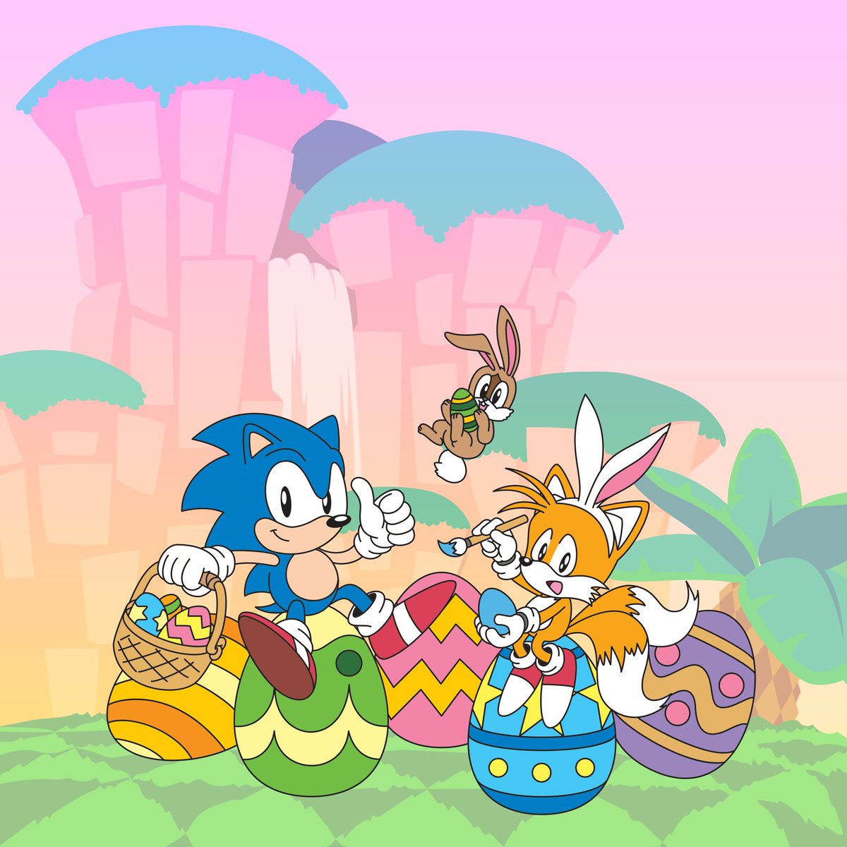 ソニック ,テイルス 「Wishing everyone a Happy Easter! 」|Sonic the Hedgehogのイラスト