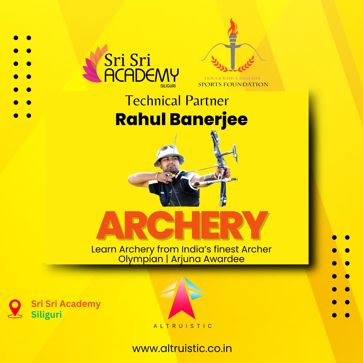Announcement 📣 

We welcome Dola & Rahul Banerjee Sports Foundation as our Technical Partner for Centre of Excellence.

#archery #rahulbanerjeearcher #sports #sportsschool #sportsinindia #sportsperformance #olympics #bengalarcheryacademy