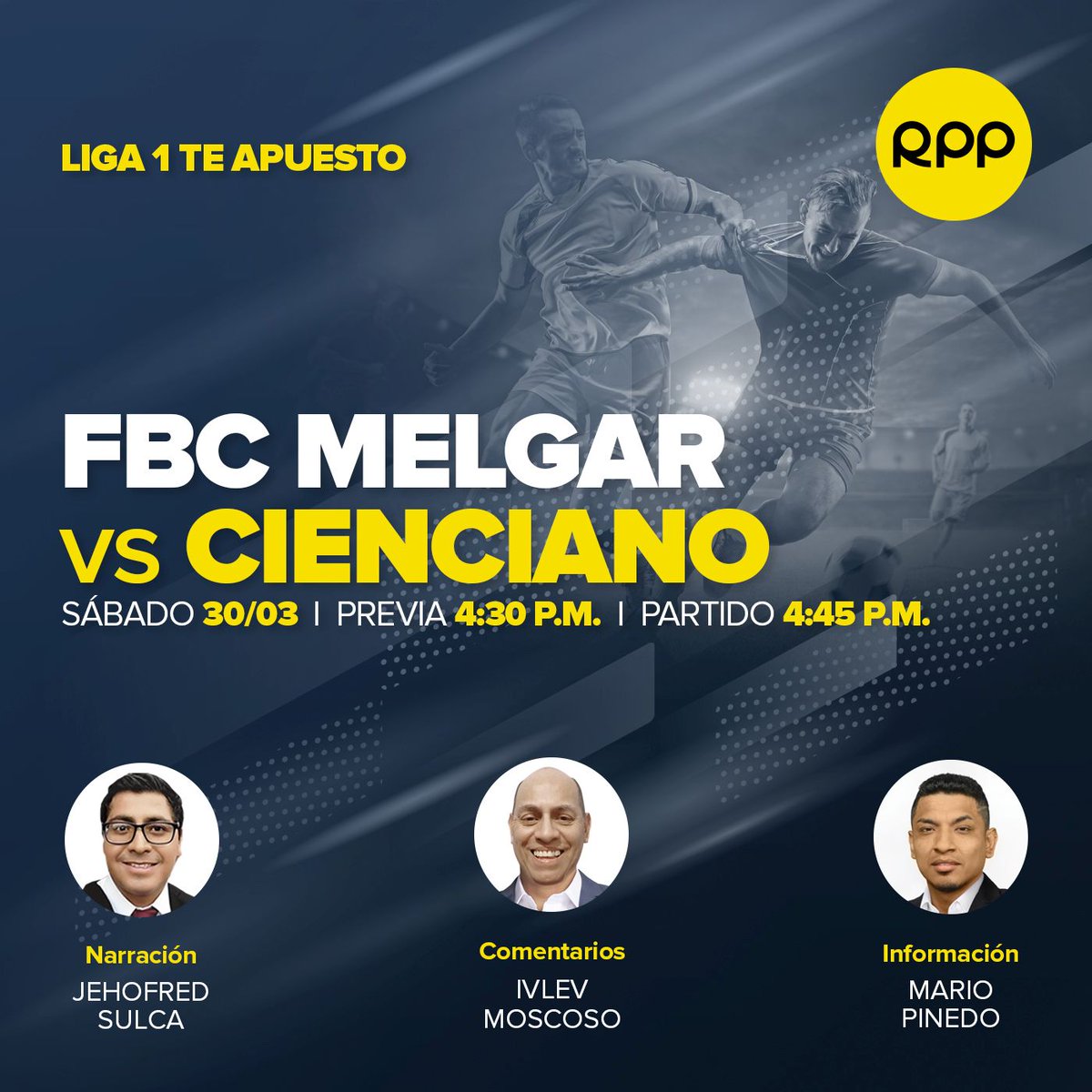 🔴#EnVivo: Hoy narramos el partido entre @MelgarOficial y @Club_Cienciano por la @Liga1TeApuesto ▶️Escúchalo en @RPPNoticias desde las 4:00 PM 📻89.7FM/730 AM 📱rpp.pe/audio/en-vivo Hoy junto a @GargantadelGol, @IvlevMoscoso y @mariopinpan14 🙌