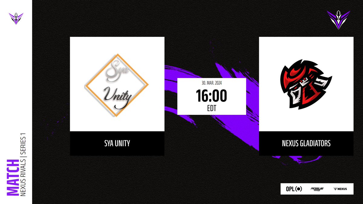 Come watch at 4:00pm EDT #SyaUnity will play against #NexusGladiators in Nexus Rivals | Series 1, by <a href="/Nexus_ValGG/">Nexus Valorant</a> .

Our Twitch: twitch.tv/nexusvalgg

Discord Link in Bio!

#NexusRivals #OPLInstantGraphics #Valorant