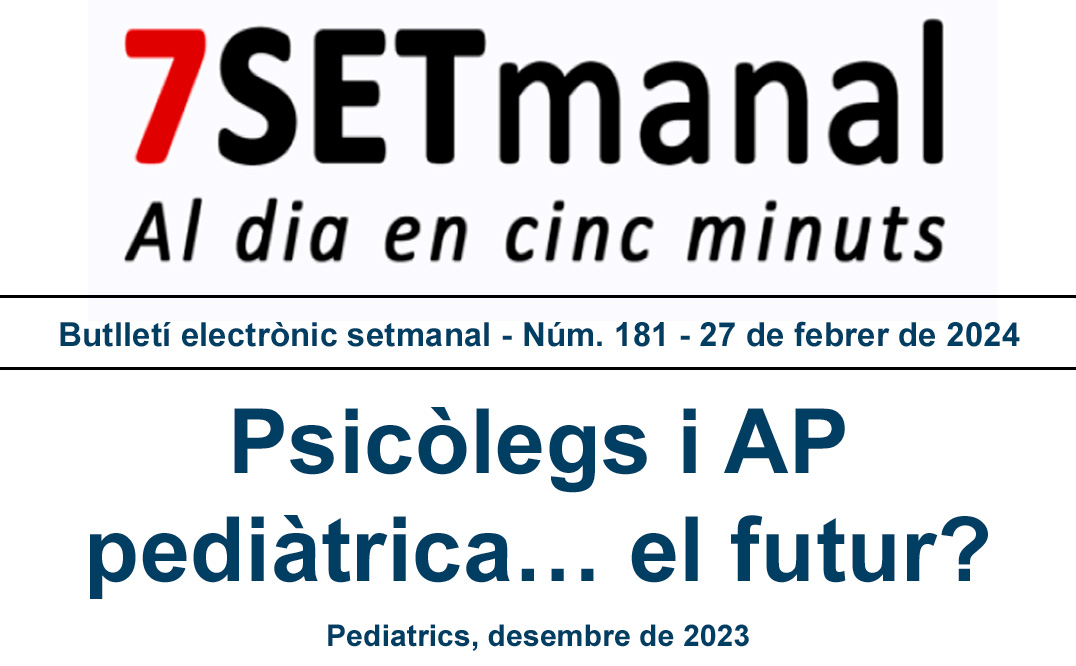 Un estudi dels Estats Units mostra els beneficis d'integrar psicòlegs als equips de pediatria.

A Catalunya la implementació del referent de benestar emocional comunitari podria assimilar-se a aquest concepte.

Consulta els detalls al butlletí #7SETmanal:
ics.gencat.cat/ca/actualitat/…