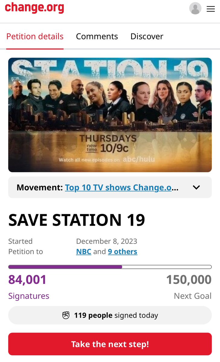 YALL WE DID IT!!! 84K!!!! Now onto our next goal!! 85K here we come!! 🔥🚒❤️ 🔗- change.org/p/save-station… #SaveStation19 #Station19