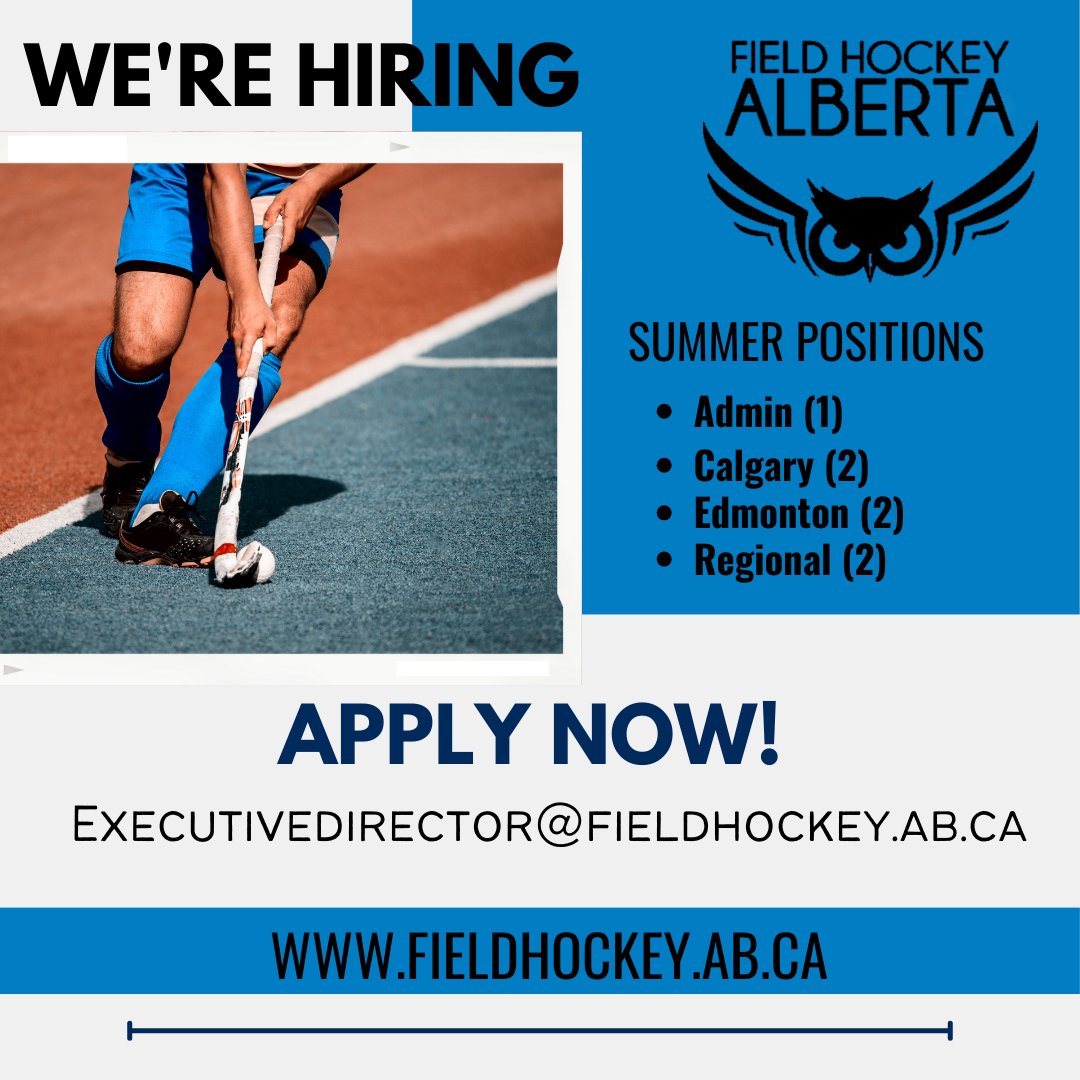 FHalberta's tweet image. Join our team at Field Hockey Alberta!

We're looking for 7 individuals to join us this spring/summer! Gain hands-on experience in event coordination, coaching, fundraising, and social media management. 

Apply now! Link in bio.