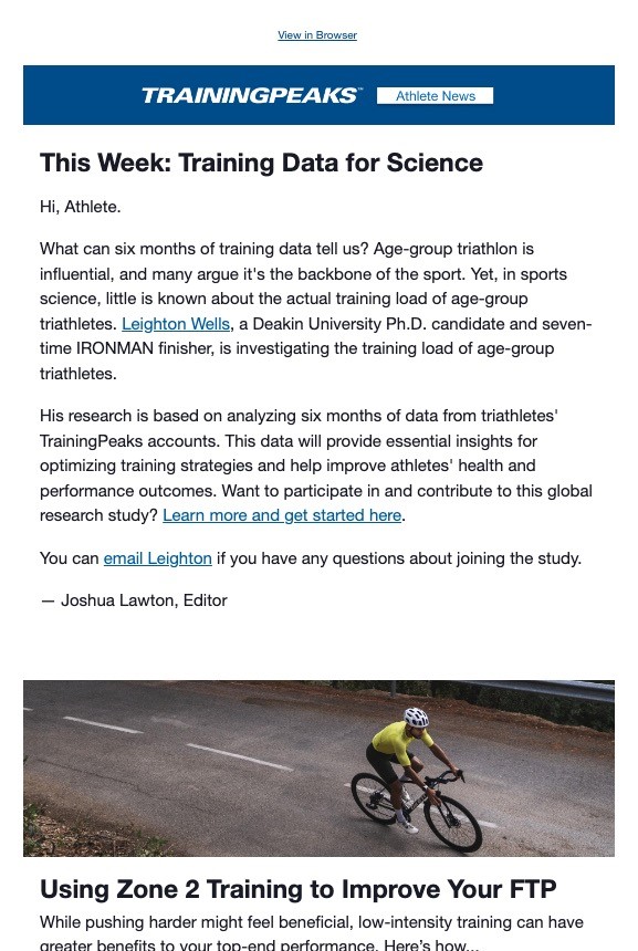 A MASSIVE THANK YOU to <a href="/TrainingPeaks/">TrainingPeaks</a> for helping recruit participants for our age-group triathlete training load research! Special shoutouts to <a href="/DirkFriel/">DirkFriel</a> (Co-founder) &amp; Joshua Lawton (Content Strategist)! 
You can participate in the research here > deakin.au/3Oef4sF