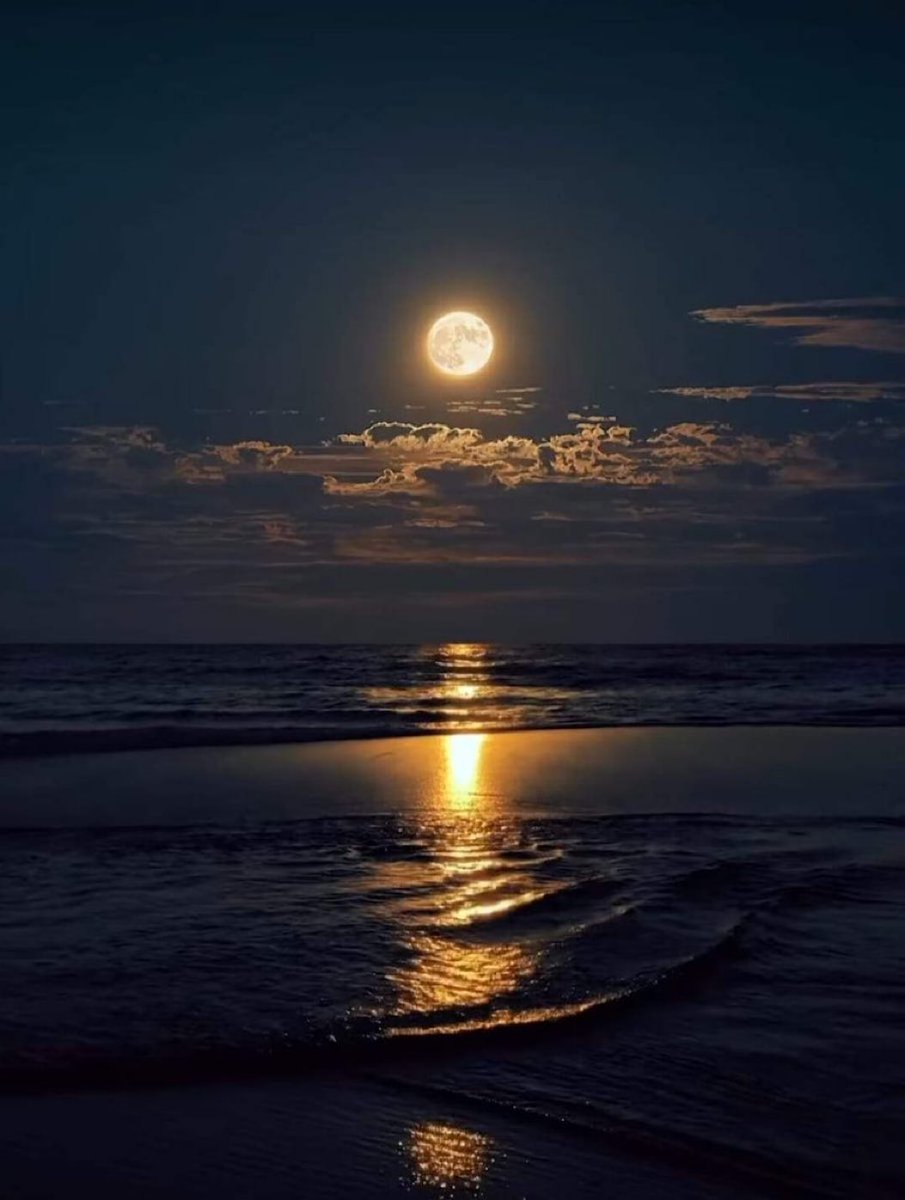 M1ONLOVER's tweet image. Full Moon and Sea.