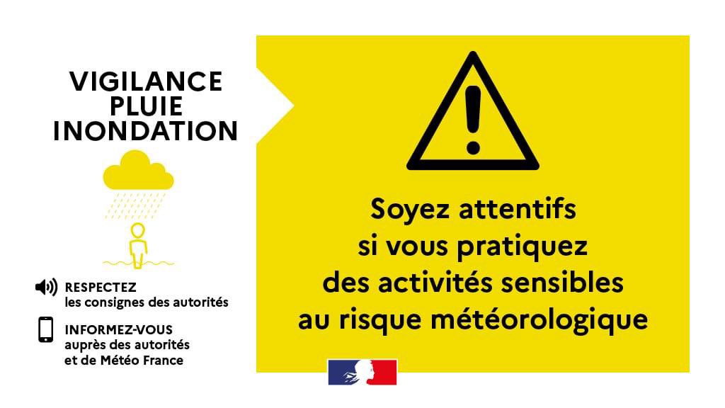 Prefet30's tweet photo. [#VigilanceJaune] 🟡 Point de situation sur la vigilance jaune pour le département du #Gard, samedi 30 fin de journée et dimanche 31 mars. 

• 🟡 Pluie-Inondation 🌧 
• 🟡 Vents Violent 💨
• 🟡 Vagues Submersion
. 🟡 Crues et orages 

Dimanche sera la journée la plus importante en terme de cumuls de pluie, avec une première phase cette nuit, suivie d’une accalmie puis d’une reprise des précipitations en fin d’après midi. L’épisode devrait se terminer dans le milieu de la nuit de dimanche à lundi. 

➡️ Adoptez des comportements responsables face aux risques 
➡️ Éloignez-vous des cours d’eau ou des zones boisées. Attention aux chutes de branches.