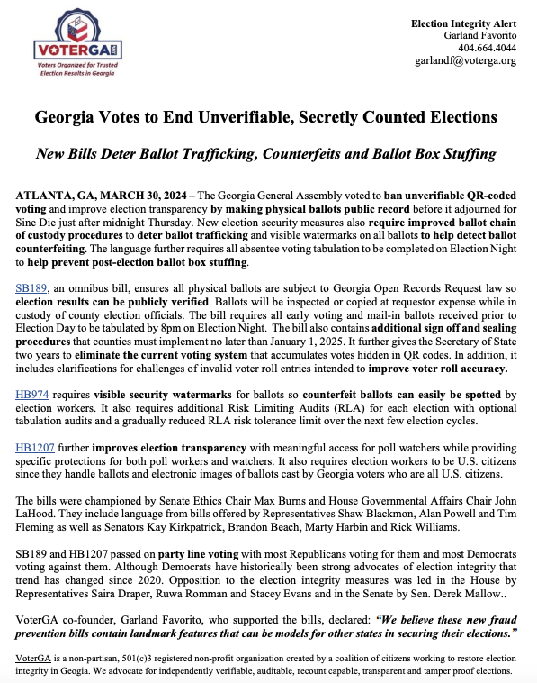 Georgia Votes to End Unverifiable, Secretly Counted Elections #ElectionIntegrity #Unseal #Georgia #Elections2024