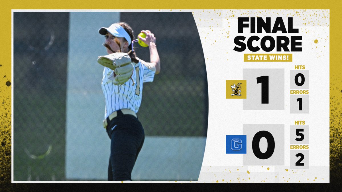 🥎 | FINAL: WVSU 1, GSU 0 (G1)

🟡 A. THOMPSON: CG SO W, 5 K
⚫️ E. CLARK: GW RUN

Game 2 Coming up!
#GoState 🐝