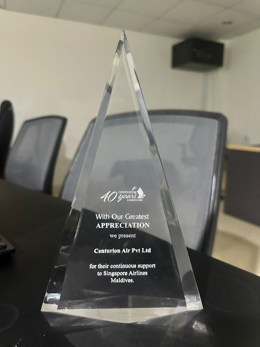 Congratulations to <a href="/SingaporeAir/">Singapore Airlines</a> on your 40th year of operation in to the Maldives. At
<a href="/centurionairmv/">Centurion Air</a>  we are proud to be part of your service in the Maldives as CSA of SQ Male.