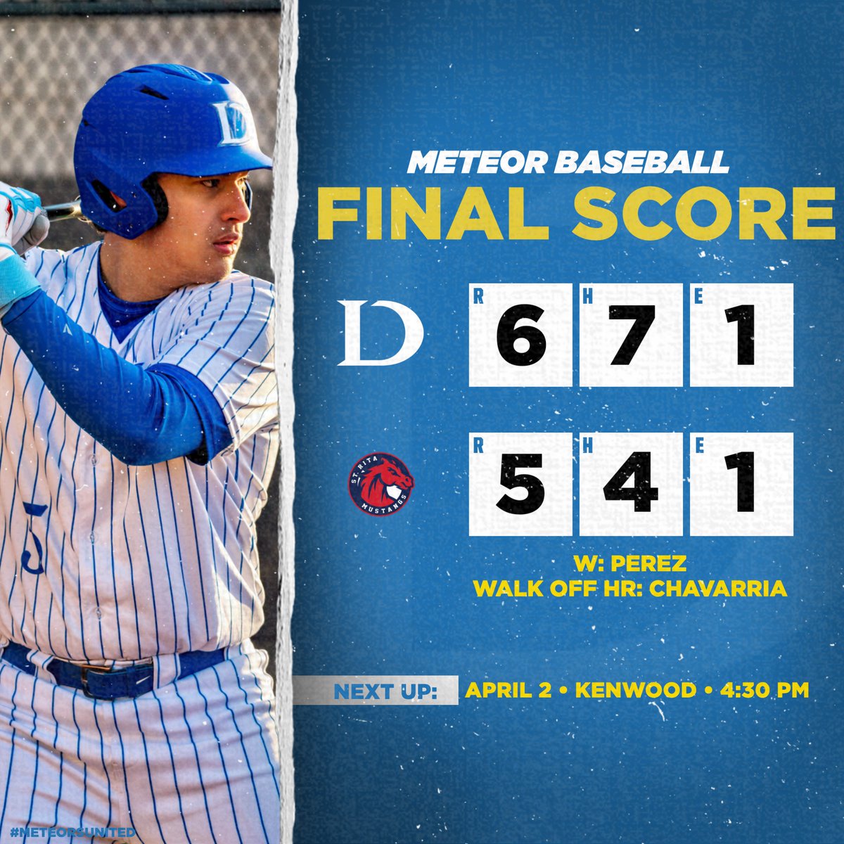 Meteors win on a walk-off home run from Angelo Chavarria! 💥 

#MeteorsUnited #GoMeteors☄️