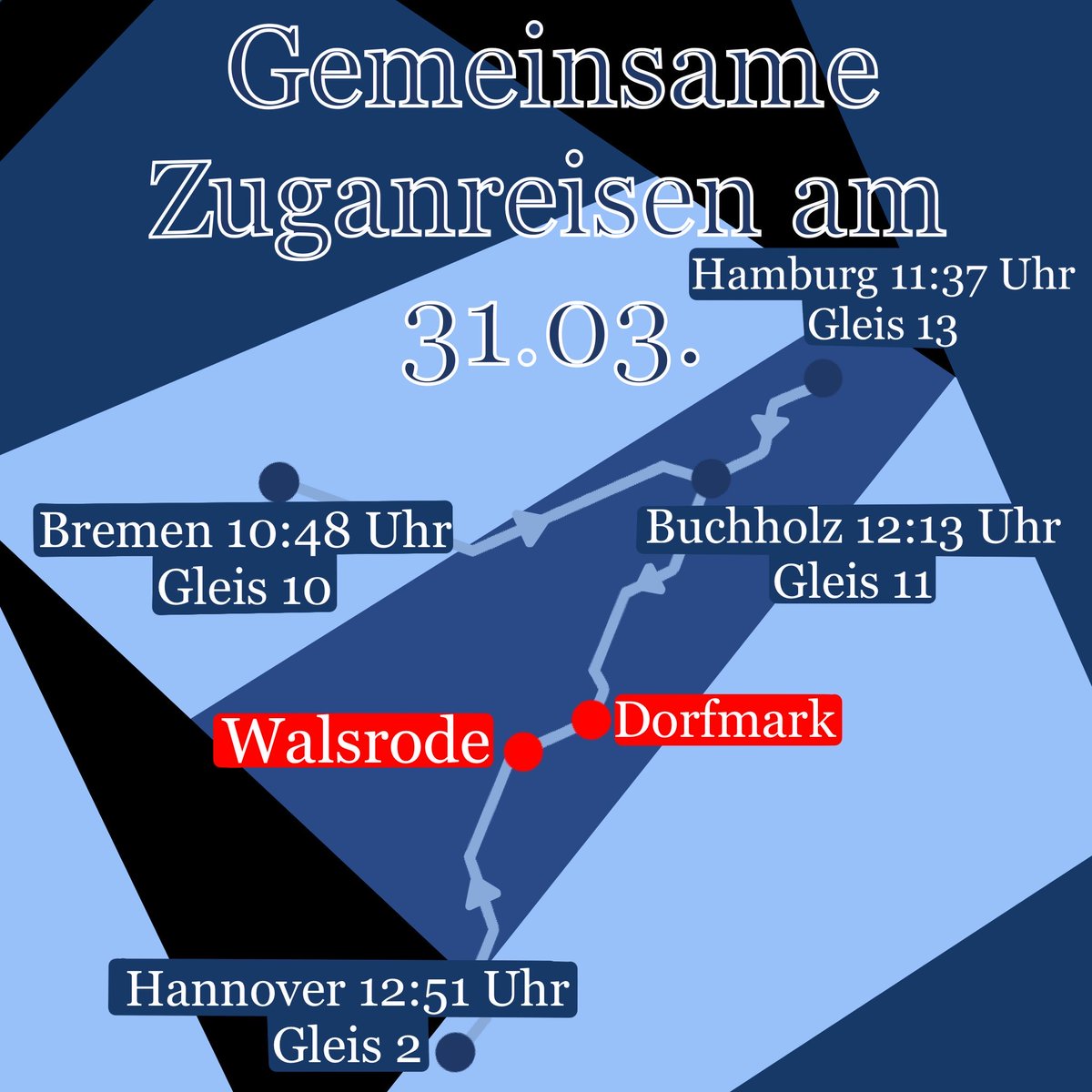 Morgen um kurz nach 10 werden wir hier bekannt geben, ob wir in #Dorfmark oder in #Walsrode demonstrieren. Am einfachsten für euch ist es, wenn ihr in einen der Züge steigt, in denen Menschen mit Plan sind. Bitte denkt an die #Zeitumstellung 😉

#Dorf3103 #nonazisnds #nonazishh