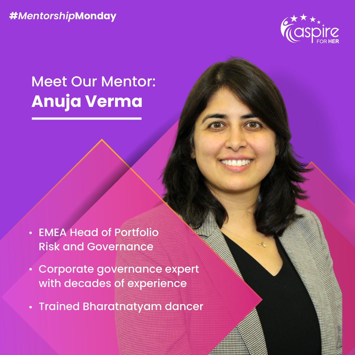Anuja Verma's risk management experience has enabled her to delve into the intricacies of corporate governance. Having coached leaders in her firm, she now brings her knowledge to you. This #MentorshipMonday, book a free session with her. aspireforher.com/mentorship-for…