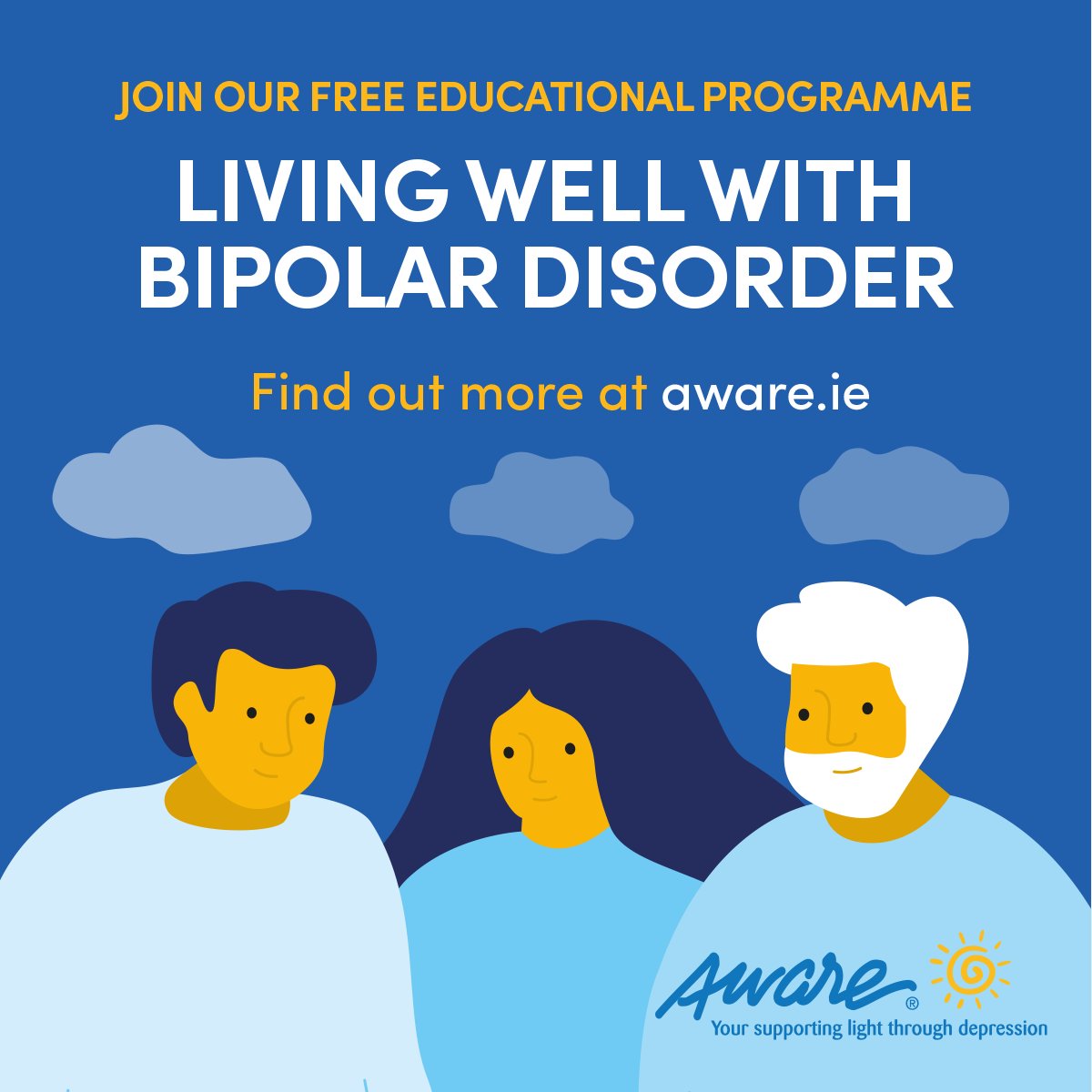 📣 Registration is now open for our free Living Well With Bipolar Disorder Programme 👉 aware.ie/programmes/liv… The programme aims to provide you with opportunities to understand & manage bipolar disorder effectively, equipping you with the tools to live well. #WorldBipolarDay