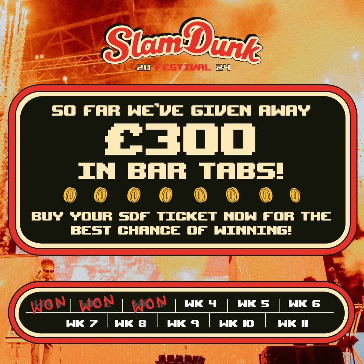 Don’t forget, we’re giving away a £100 bar tab every week for you to spend at #SDF24 🤩 Everyone who has bought a ticket is entered into the draw so be sure to book this weekend if you haven’t already and you could be one of the lucky winners 🥇 slamdunkfestival.com