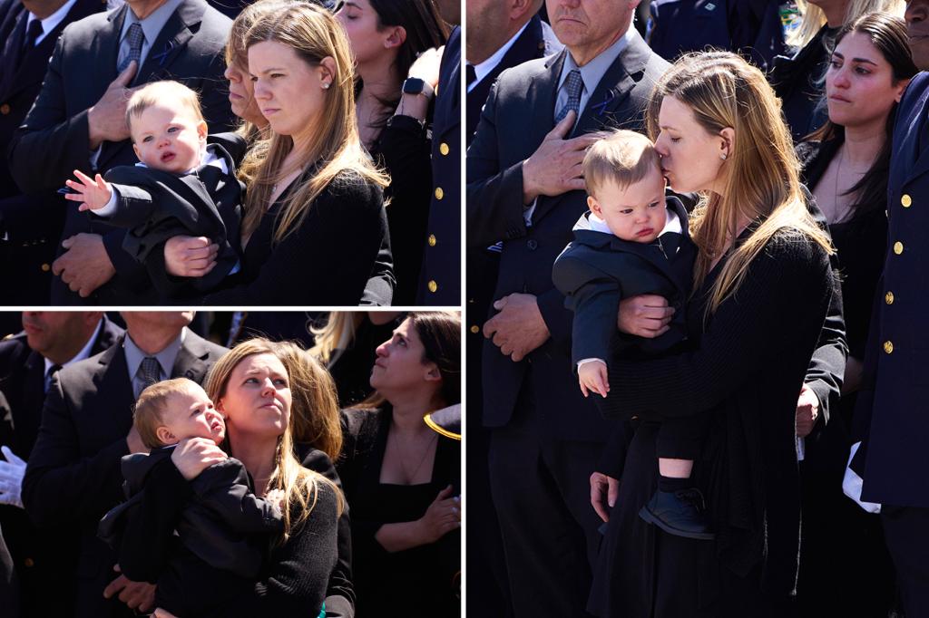 Gut-wrenching photos show Jonathan Diller’s 1-year-old son reaching out from behind fallen NYPD detective’s casket trib.al/rnRnahf