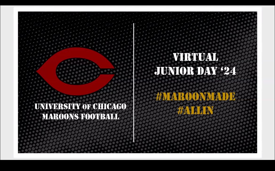 Just had a great Virtual Jr day with ChicagoU, learned a lot about the program, culture , and different opportunities. @Coach_Mandrews @CoachMeck71 @CoachPatworks @DAUSBERRY2525 @jciv_