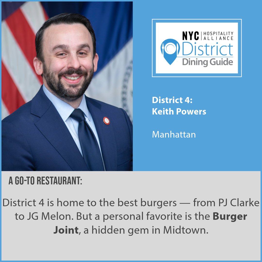 Thanks @KeithPowersNYC now I’m craving a 🍔. We should do a burger crawl in your district! Read more: thenycalliance.org/news-item/dist… NYC Hospitality Alliance District Dining Guide