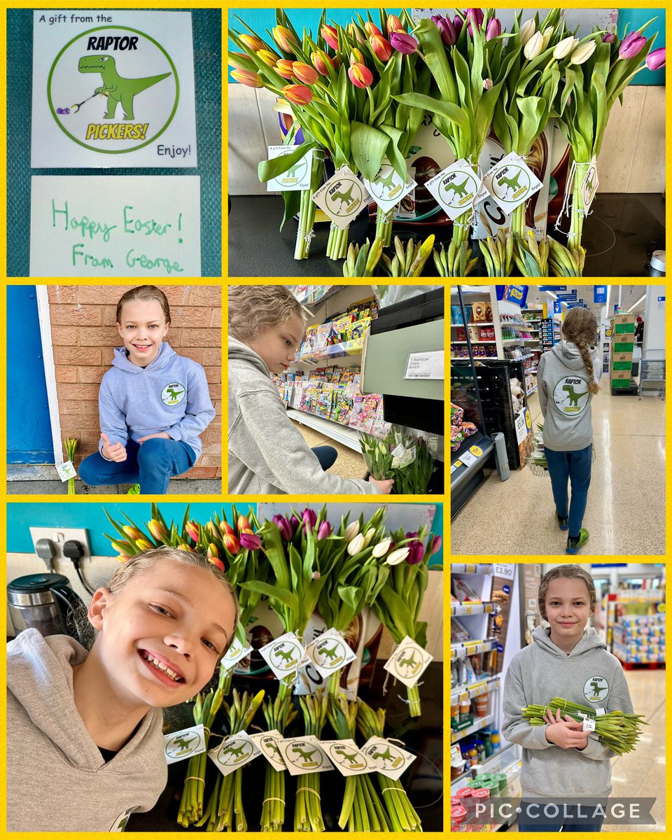 So Raptor George went on a secret shopping spree yesterday for a special mission! 🦖 He has been round his estate this morning leaving little bunches of sunshine on each street for anyone to find 🌼🌷 #community #flowers #nature #colourful #happy #spring #local #Easter
