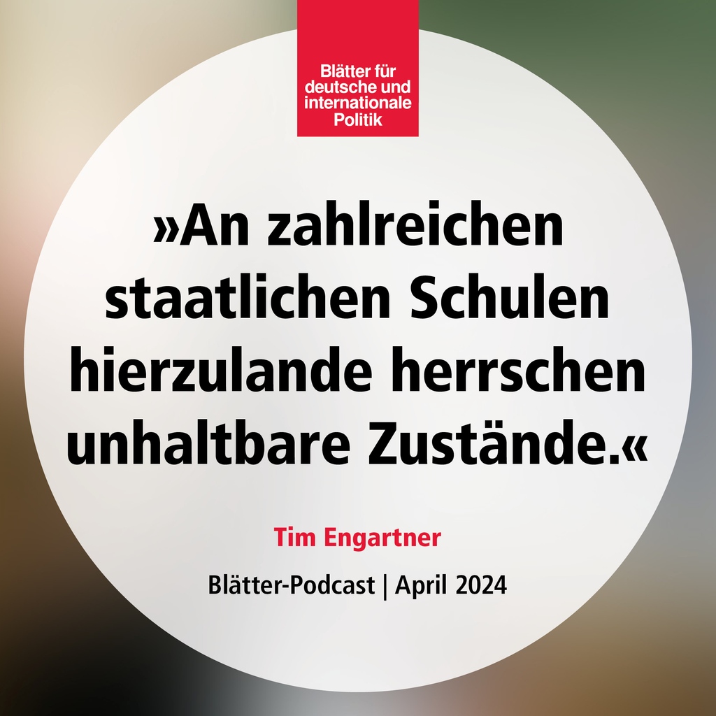 Marode Gebäude, Unterrichtsausfall, riesige Klassen – Immer mehr Eltern schicken ihre Kinder angesichts verheerender Zustände an öffentlichen Schulen auf #Privatschulen. Dies aber ist ein fataler Trend, verdeutlicht @TEngartner: blaetter.de/podcast