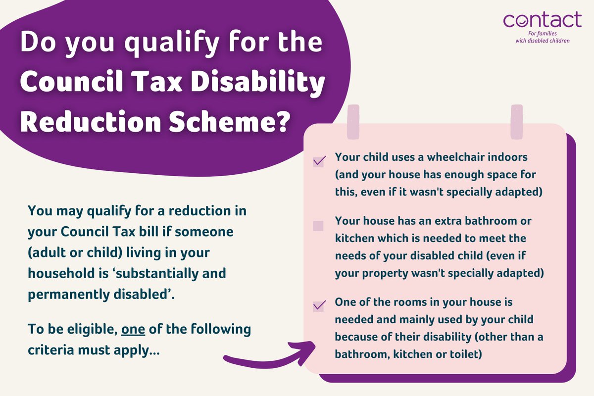 Did you know that parent carers in the UK can pay less Council Tax if their child requires extra space due to their disability? If you qualify, you'll be charged at the next lowest banding. For more details on eligibility and how to apply, visit: 👉 contact.org.uk/council-tax