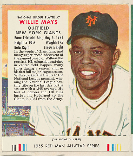 1. We challenge you to find a more beautiful baseball card than 1955 Redman #WillieMays. It can't be done. These early 50s tobacco cards are some of the most beautiful works of sports art ever made.