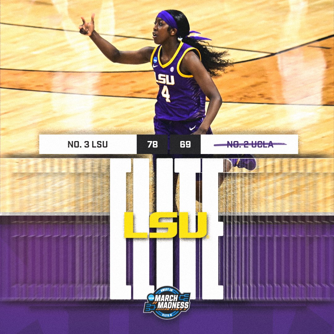 Sweet ➡️ ELITE No. 3 @LSUwbkb grinds out the victory over No. 2 UCLA and advances to the Elite 8 for the 10th time! #SECWBB x @MarchMadnessWBB