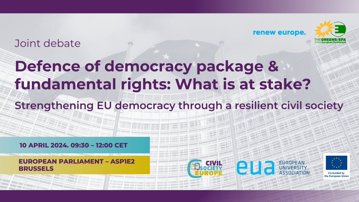 📢 Join the CSE and @euatweets event 'Defence of Democracy Package & fundamental rights: What is at stake?' 🗓️ 10 April, 09:30 CET 📍 @Europarl_EN More info and registrations 👉 bit.ly/4cFBNc2