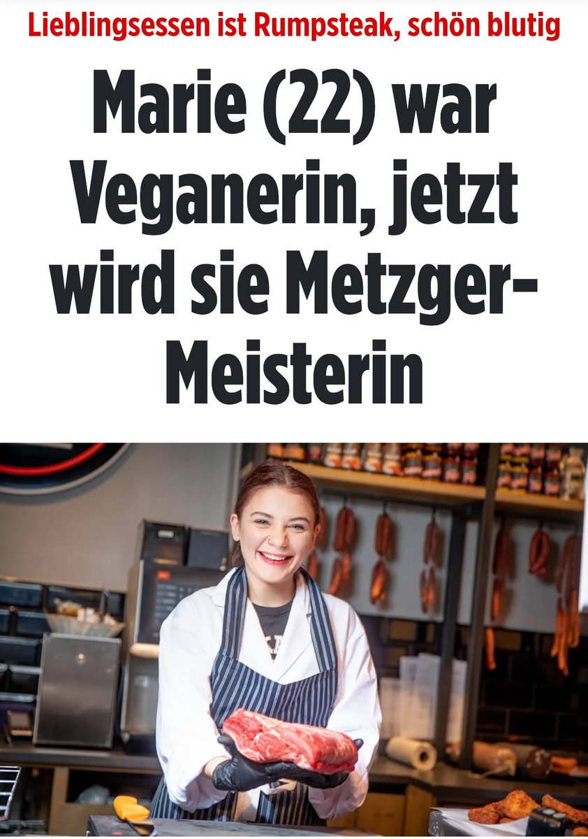 Marie (22) hat nie verstanden, um was es beim Veganismus geht, hat sich wenige Monate pflanzenbasiert ernährt, trotzdem als Veganerin bezeichnet und wird nun Metzgerin, 'weil sie jetzt weiß, wo das Fleisch herkommt.' 🤡 #GoVegan