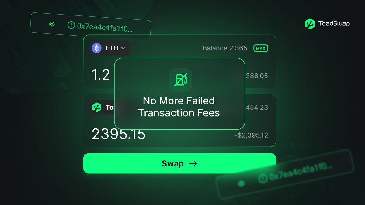 Every day, millions of dollars are burned on failed transaction fees alone. 
Keep relying on the other platforms, and risk your gas and Ethereum with each trade. Embrace the future of decentralized trading with ToadSwap, where efficiency and security converge.

#ToadSwap $TOAD