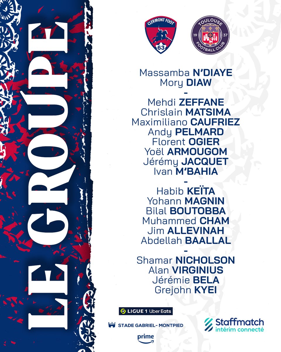ClermontFoot's tweet image. 👥 Découvrez le groupe clermontois pour la réception du @ToulouseFC ! 🔴🔵

🔜 #CF63TFC