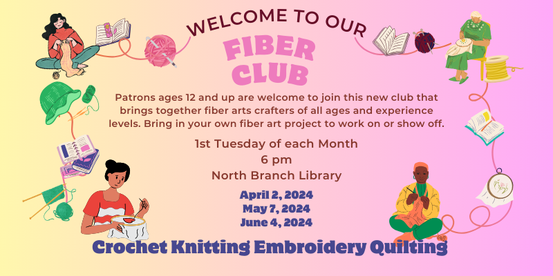 dartlibraries's tweet image. Did you know that we have a fiber arts club that meets at North Branch Library the first Tuesday of each month at 6pm?