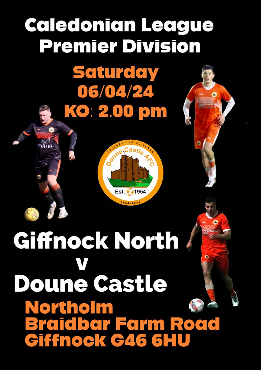 Next Saturday we travel to Giffnock to play the North in a League match at Northolm Sports Complex. 🧡🖤🏰🖤🧡 @ScotAmFA @DreweryEmma @Normansalmoni @Joinery71 @sportstherapysc @RGGRoofing @scotfootfixs @CaledonianAFA @OnlySportLTD1