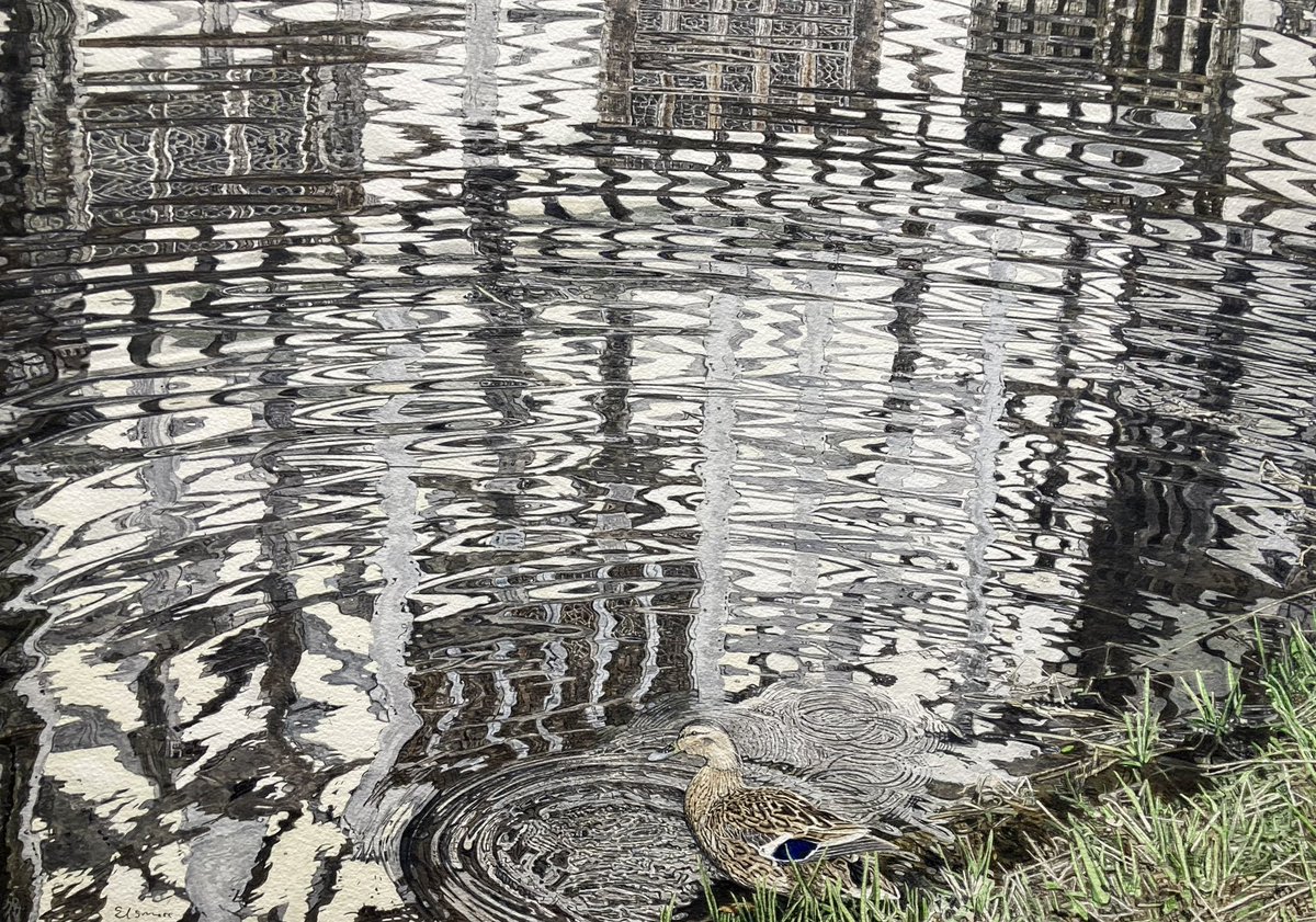 Happy #CheshireDay My reflection of #LittleMoretonHall ‘Tudor Moat’  <a href="/mallgalleries/">mallgalleries</a> for <a href="/RIwatercolours/">RI Watercolours</a> 212th Exhibition until April 13th and
online: mallgalleries.org.uk/exhibitions-ev…

@NTlittlemoreton #ManorHouse