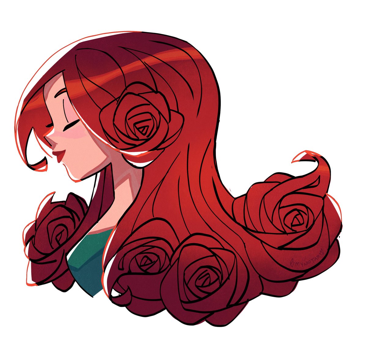 WHAAAT??? This lady w rose hair is so PRETTY?? WHO DREW THIS?!?!