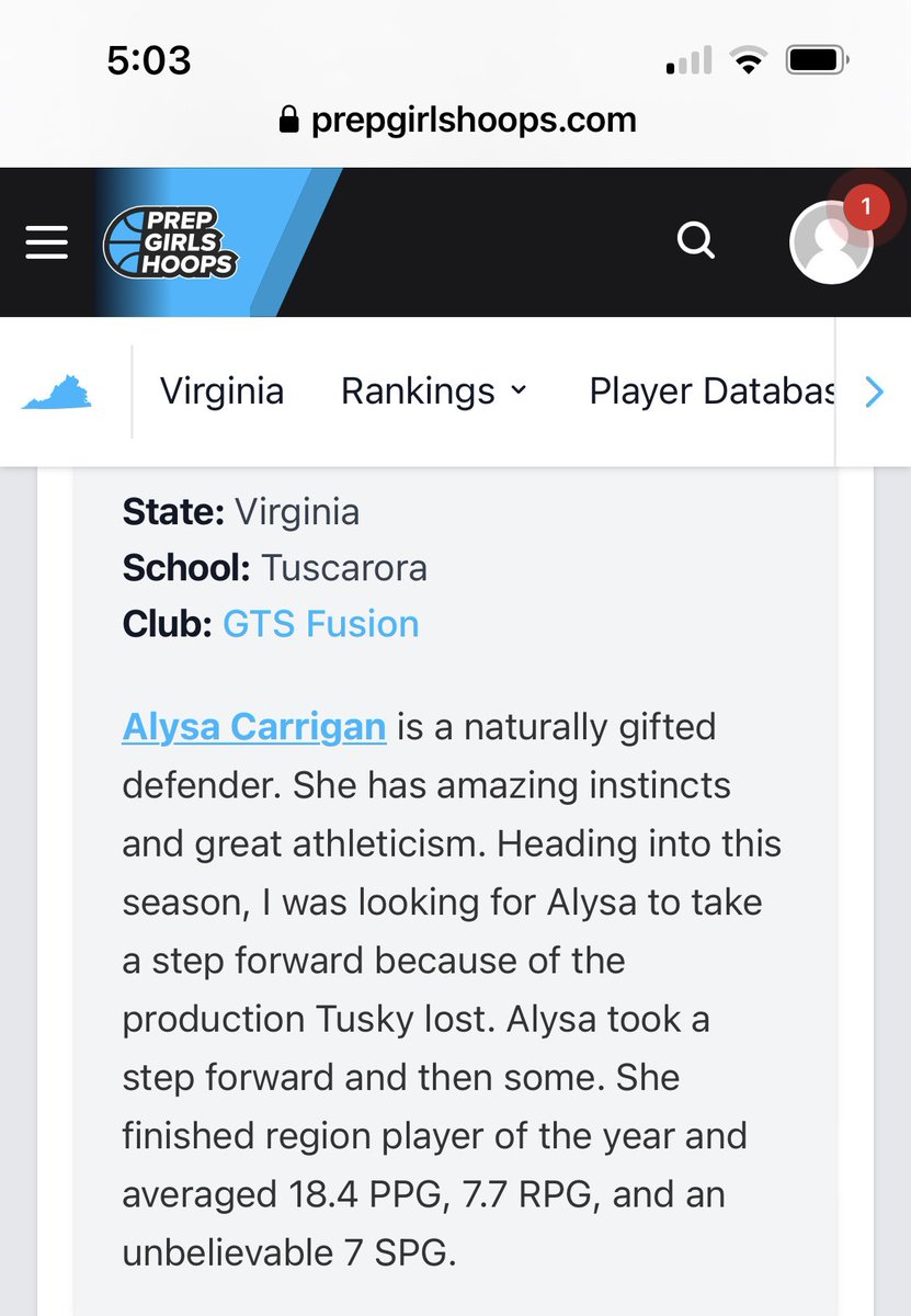 Thank you <a href="/PGHVirginia/">Prep Girls Hoops Virginia</a> for the recognition